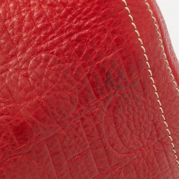 CH Carolina Herrera Red Monogram Leather Andy Boston Bag - Picture 13 of 17